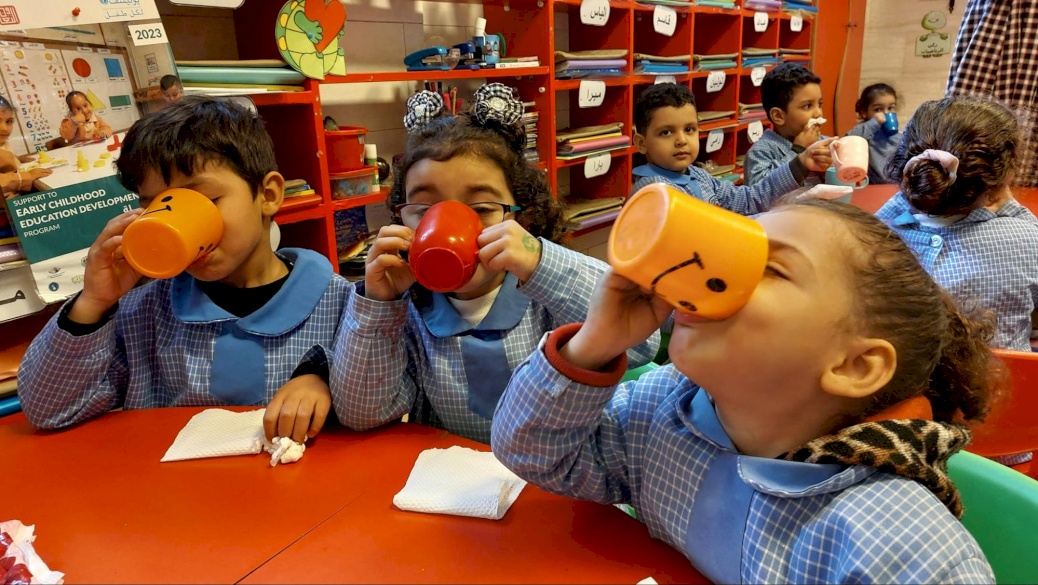 Children enjoy milk and snacks through the Lebanon Nursery Nutritional Program